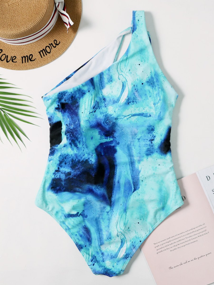 One Shoulder Printed One-piece Swimsuit - Fashionpara