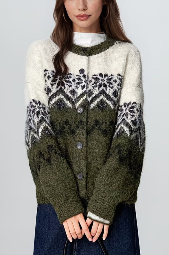 Nordic Snowflake Knit Fair Isle Cardigan for Cozy Style