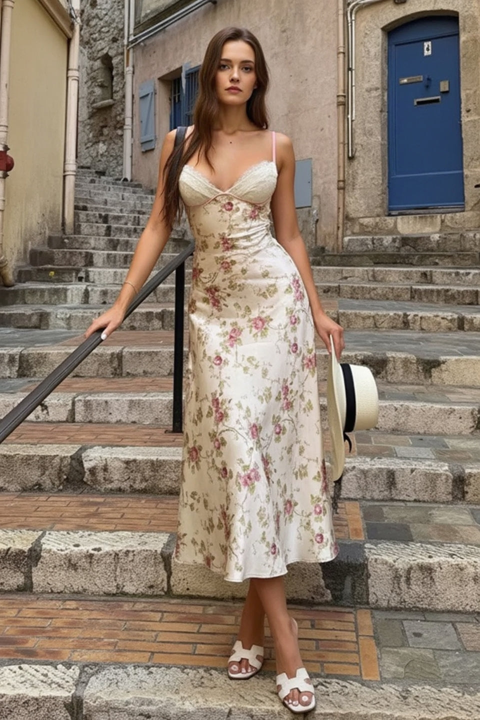 Lace Satin Floral Maxi Dress