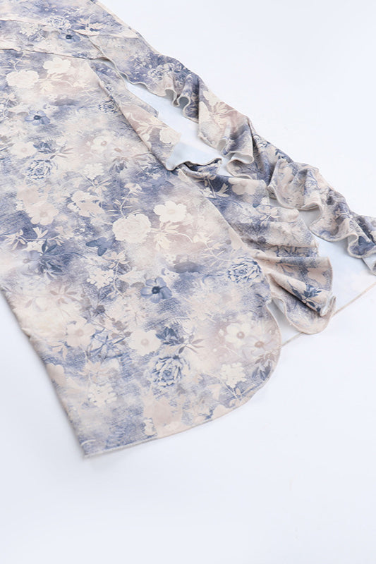 French Floral Strapless Ruffled Split Party Dress