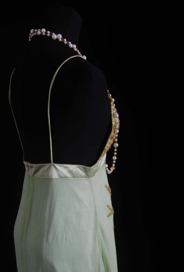 Classy Light Green Spaghetti Straps Chiffon Sequin Beaded Long Birthday Prom Dress Party Gown D1683