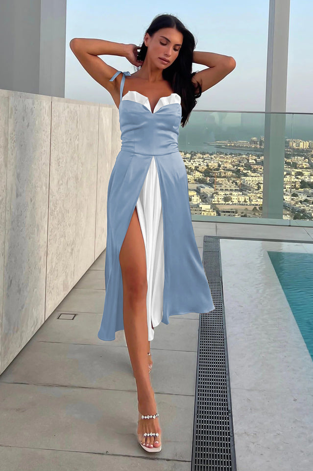 Satin Strapless Sweetheart High Split Maxi Dress 18