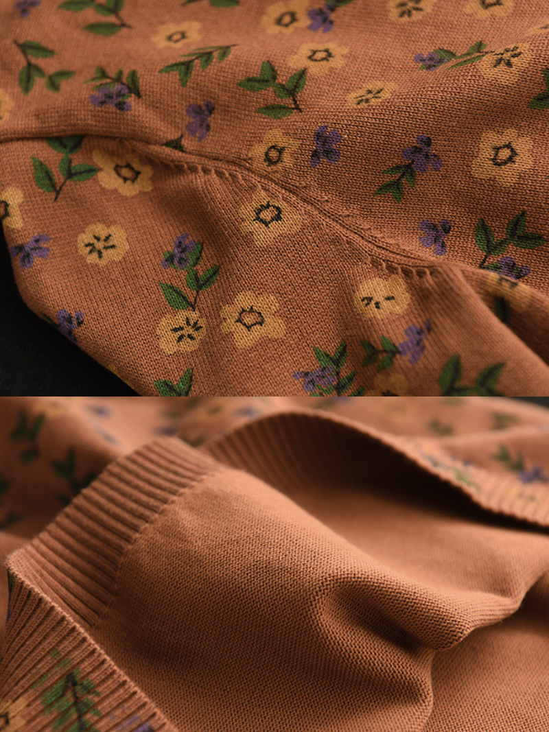 Flower Printing Knitted top Pullover Loose Sweater Dress 4