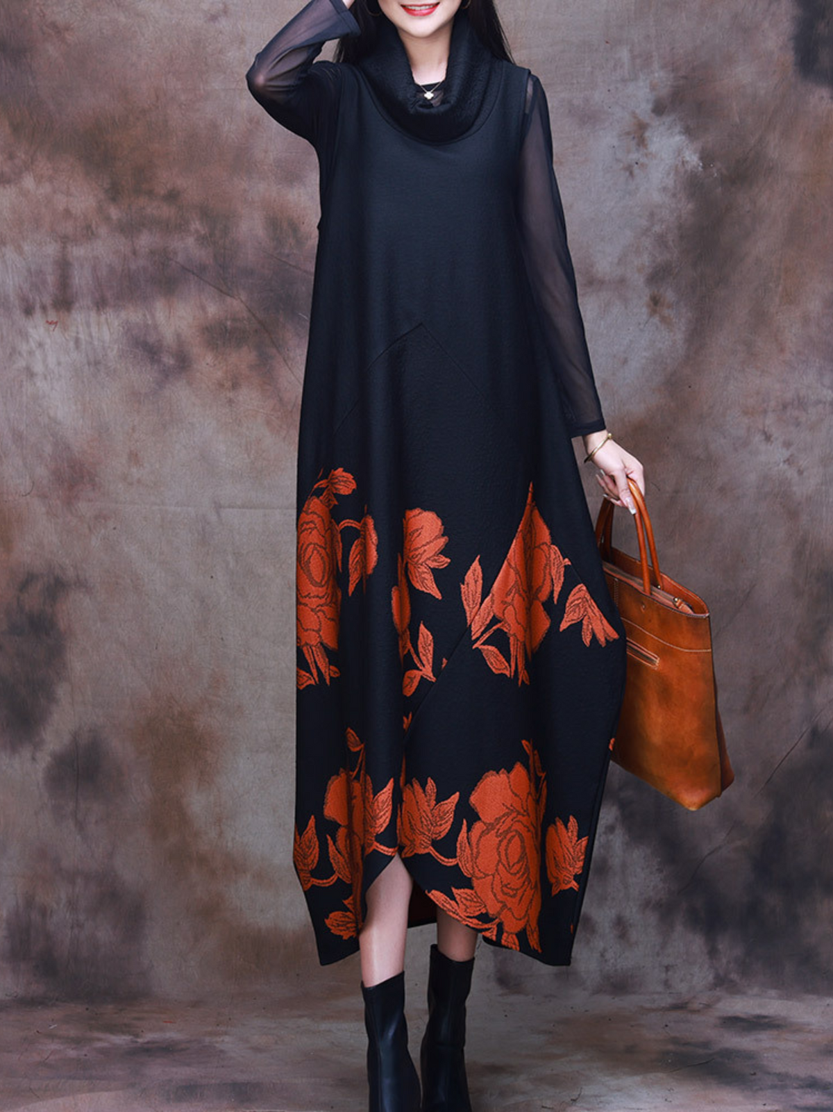 Floral Border Print High Neck Sleeveless Midi Dress 2