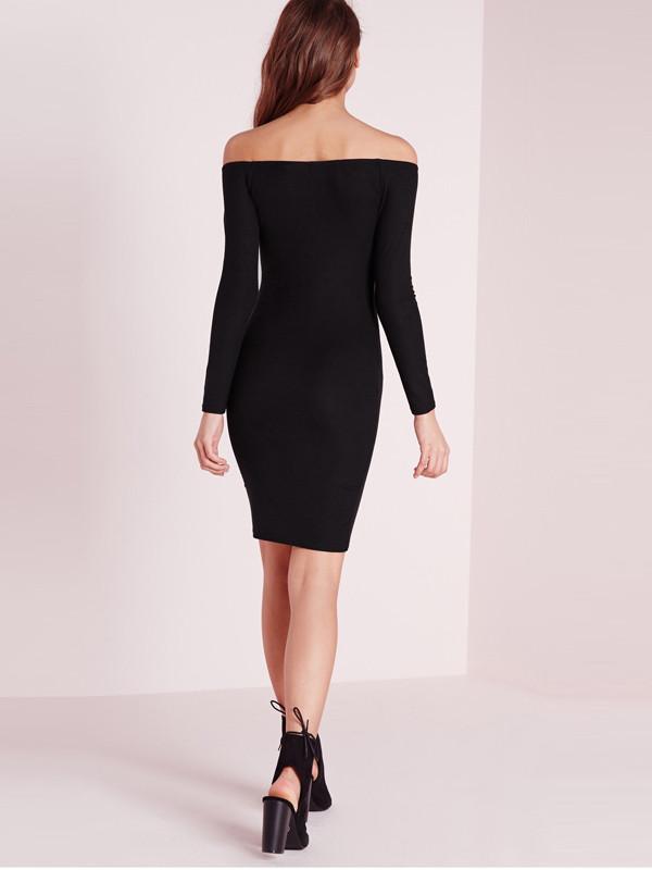 Square Neck Long Sleeve Bodycon Midi Dress 3