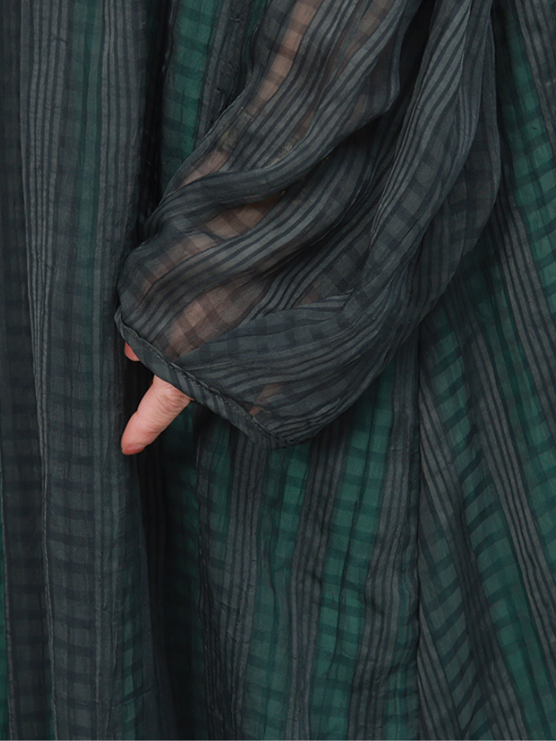 Textured Patchwork Round Neck Long Sleeve A-Line Maxi Dress 6
