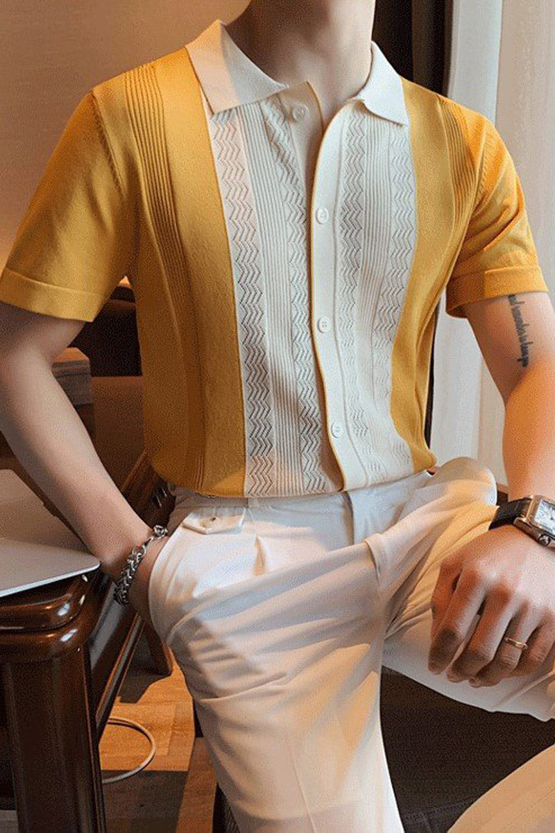 Vintage Casual Mens Short-Sleeved Polo Shirt - Fashionpara