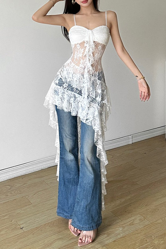 High Waist Backless Lace Dress - View 4