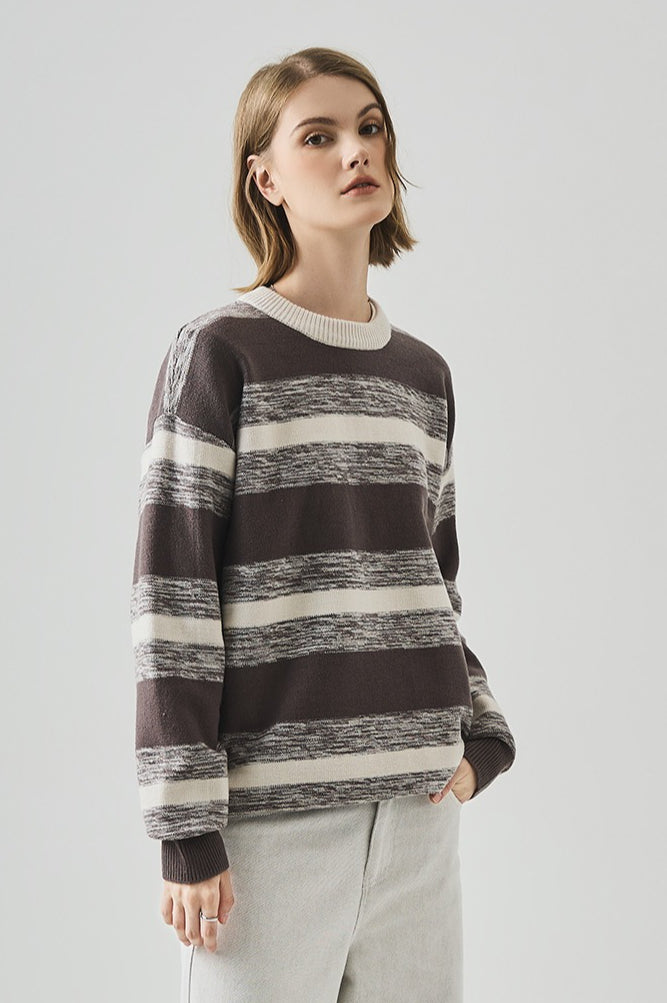 Loose Fit Round Neck Striped Sweater