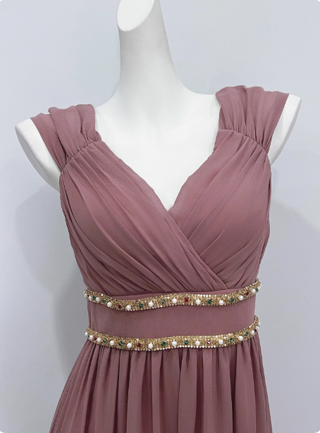 Elegant Dusty Pink A-Line Spaghetti Strap V-Neck Chiffon Long Prom Dress Evening Dress P4340