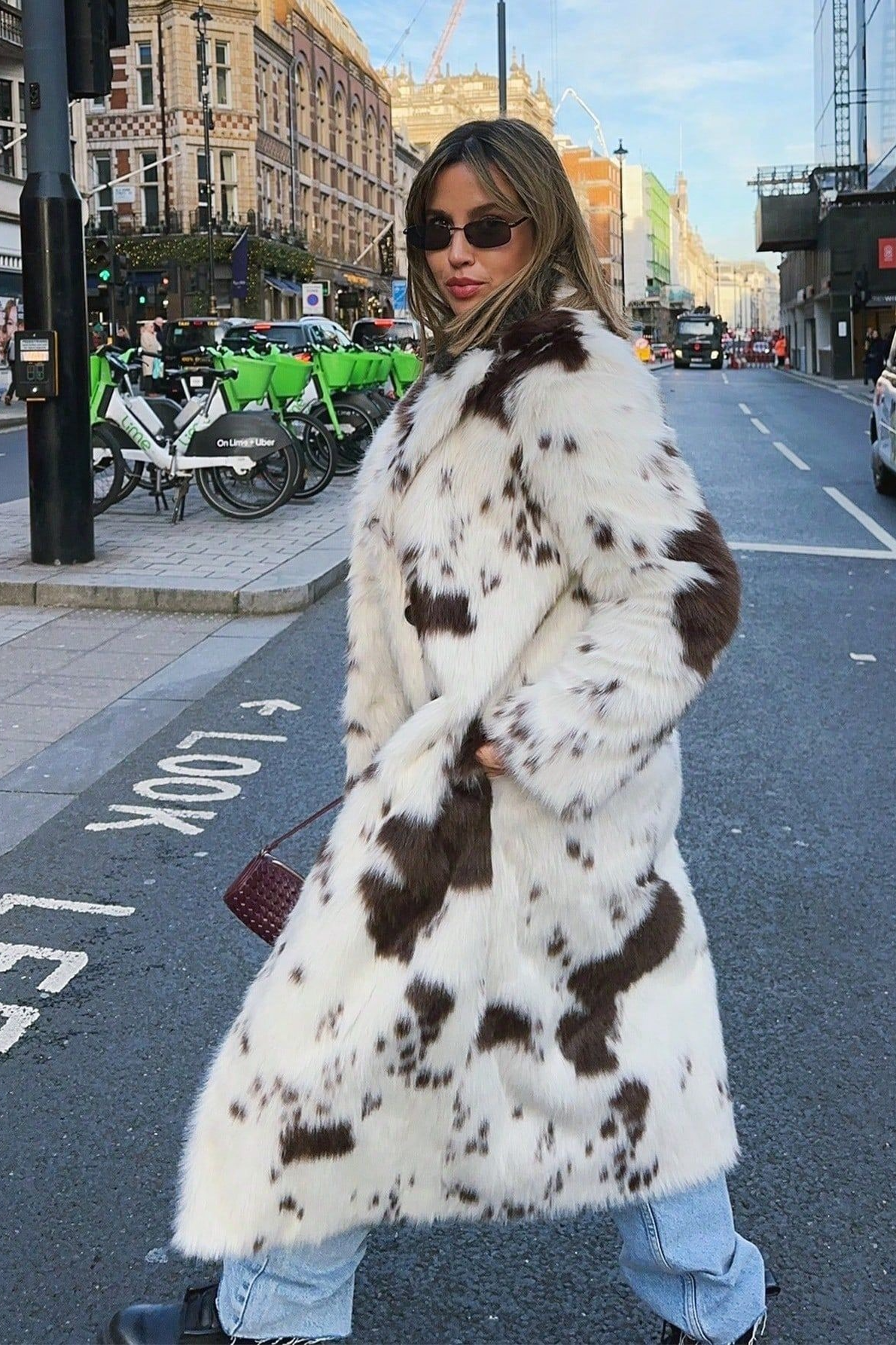 Animal Print Faux Fur Long Sleeve Warm Overcoat - Fashionpara