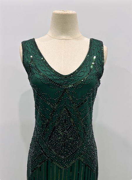 Vintage Royal Blue / Emerald Green Slim-Fit Spaghetti Strap Fringe Sequin Midi Prom Dress Evening Dress P4341