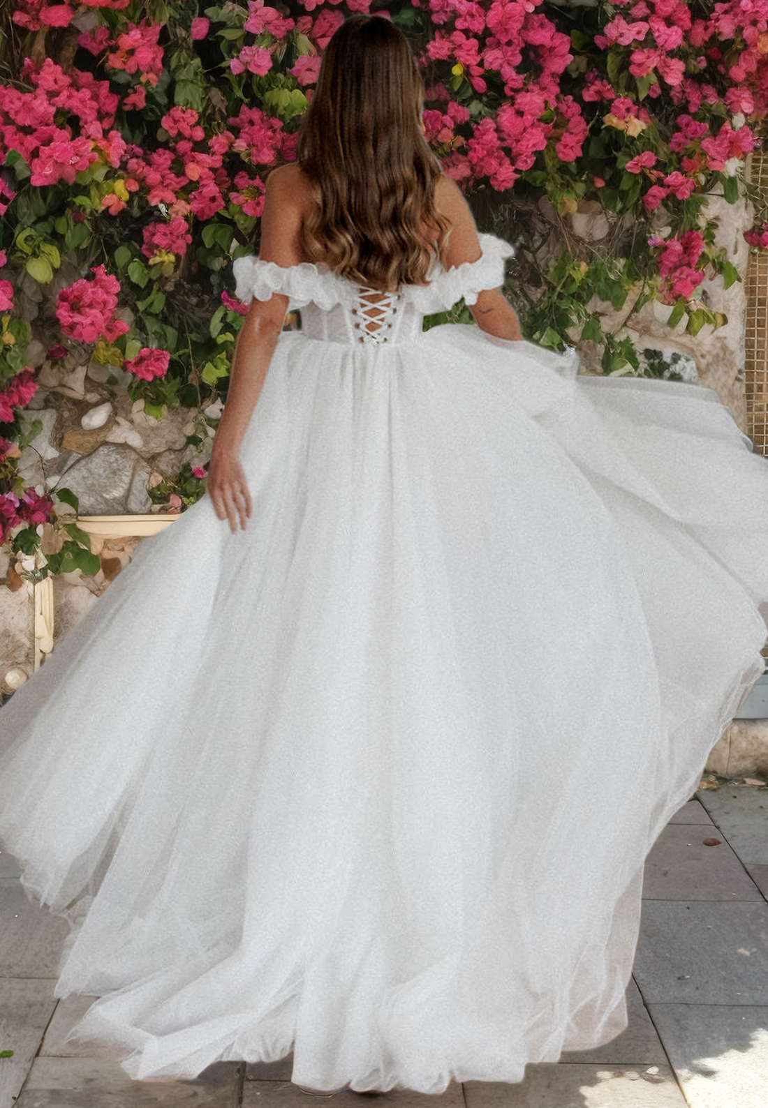 Sheer Tulle A-Line Off-Shoulder Empire Wedding Dress