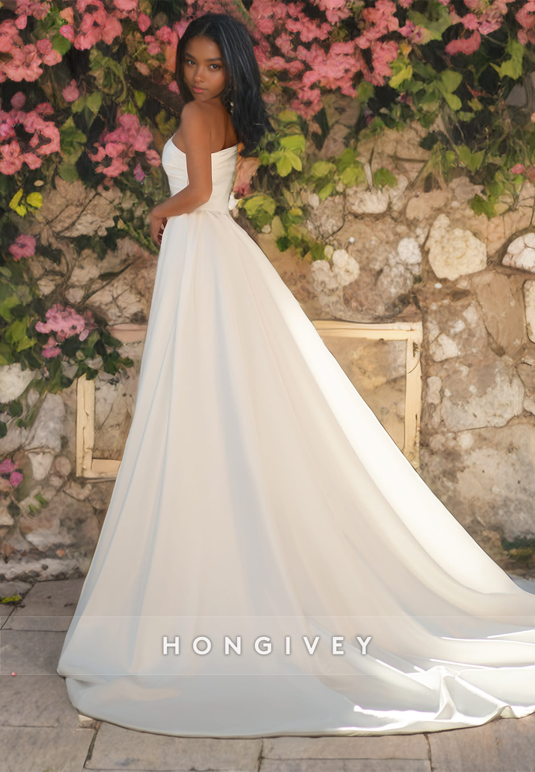 Satin A-Line One Shoulder Sleeveless With Train Wedding Dress