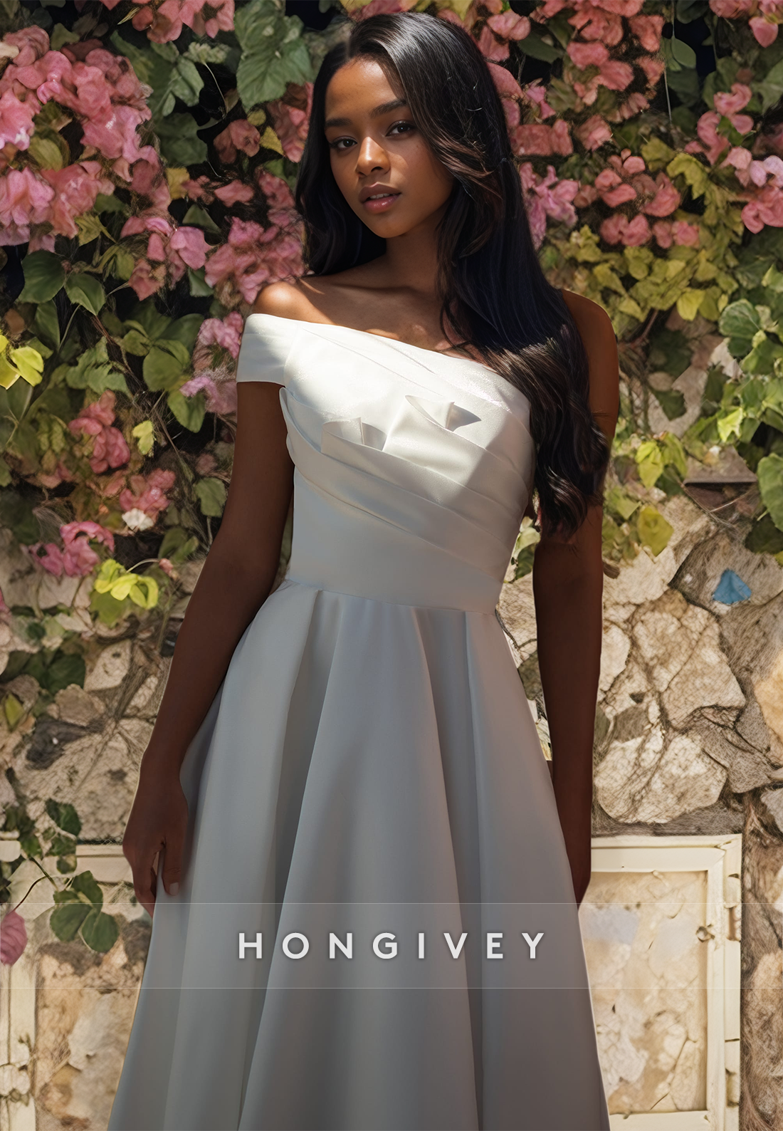 Satin A-Line One Shoulder Sleeveless With Train Wedding Dress