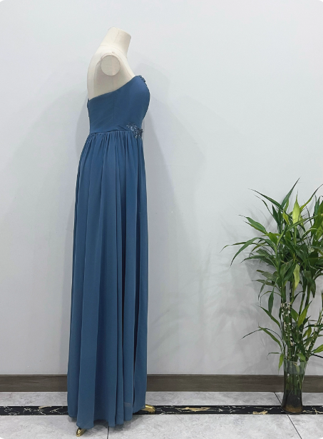 Elegant Dusty Blue One-Shoulder Chiffon Prom Dress Evening Dress Bridesmaid Dress P4342