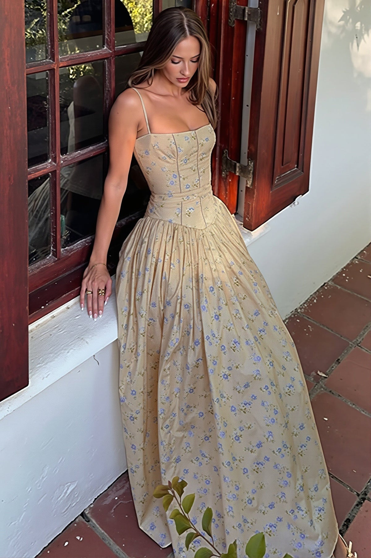 Ditsy Floral Square Neck Corset Maxi Dress 2