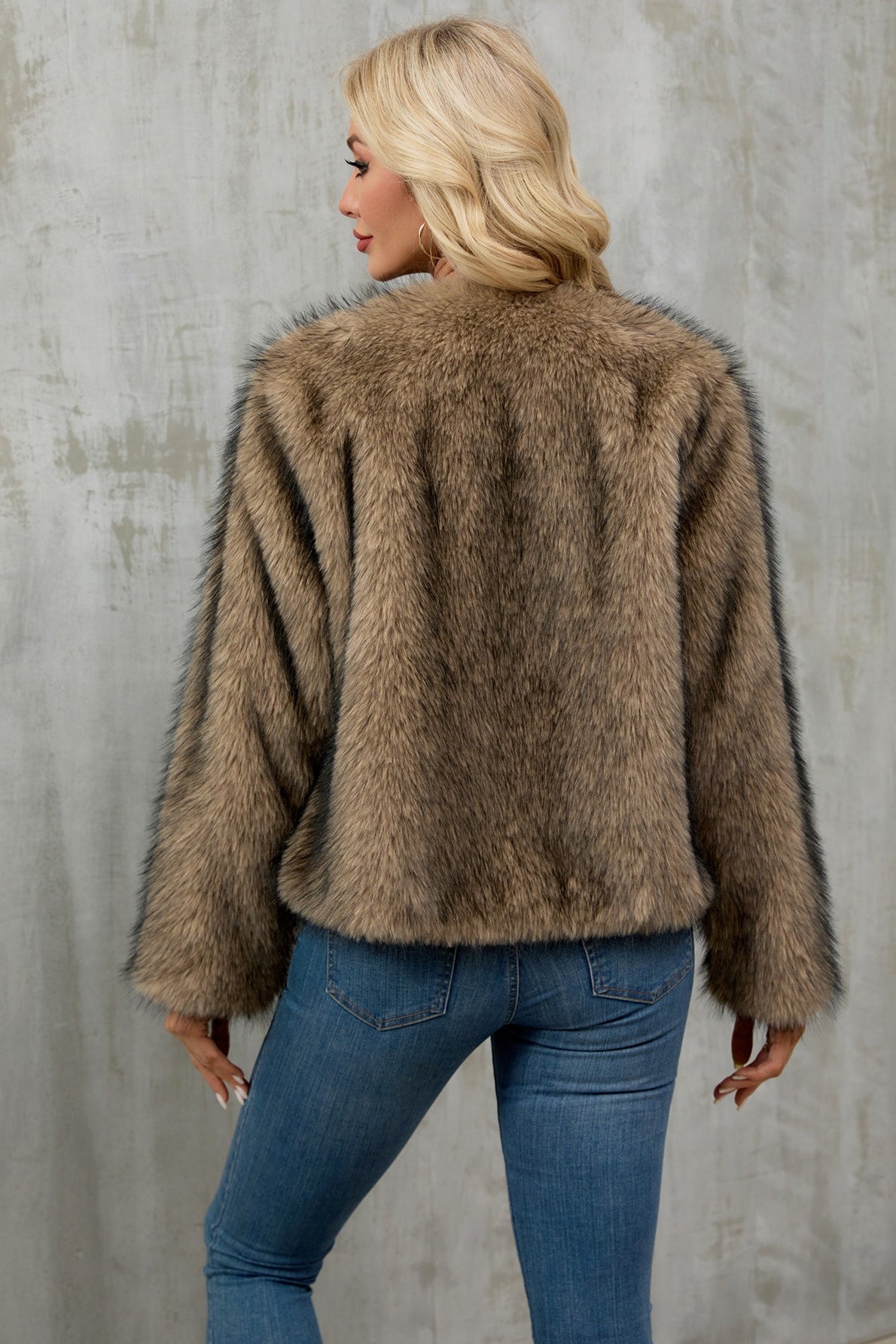 Cropped Faux Fur Zip Coat - Fashionpara
