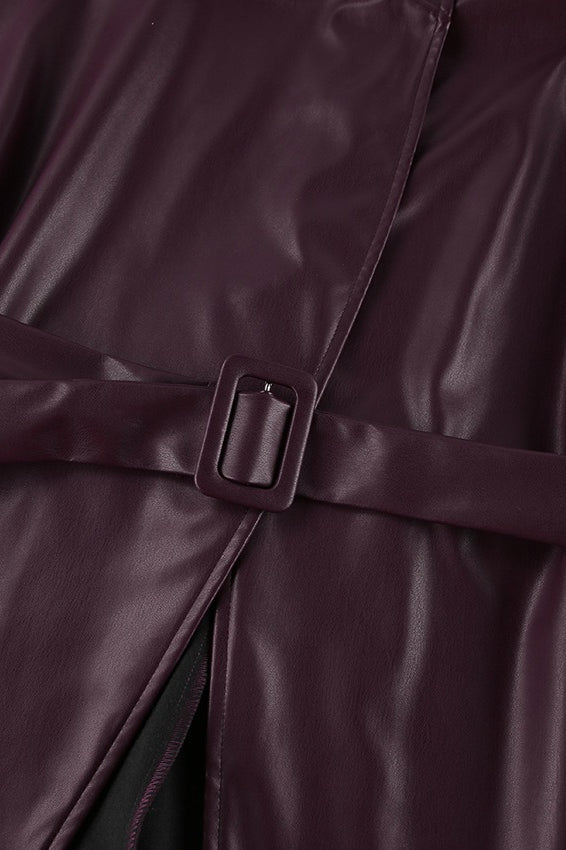 Belted Stand Collar Faux Leather Jacket 6