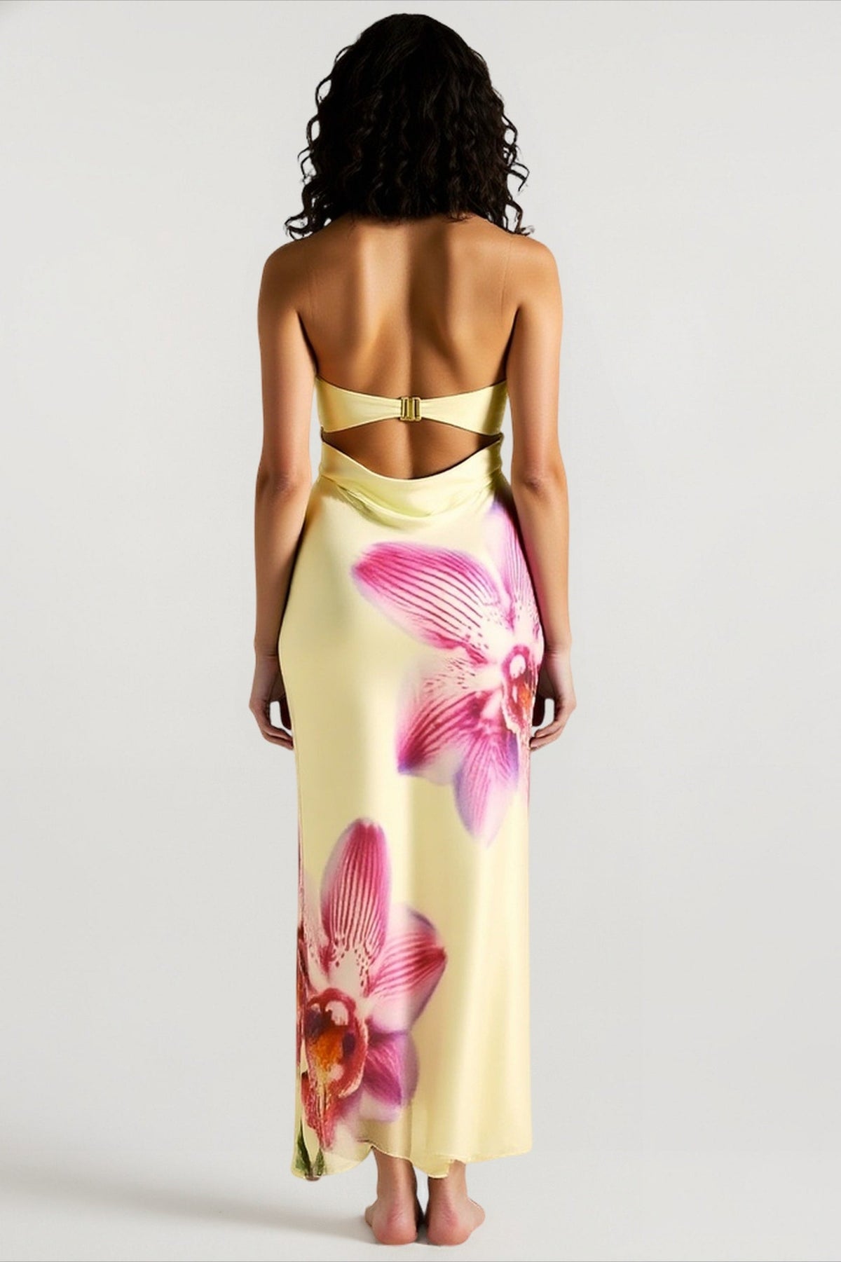 Satin Floral Strapless Bodycon Maxi Dress 2