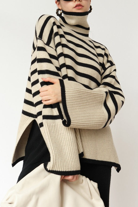Chic Striped High Neck Sweater