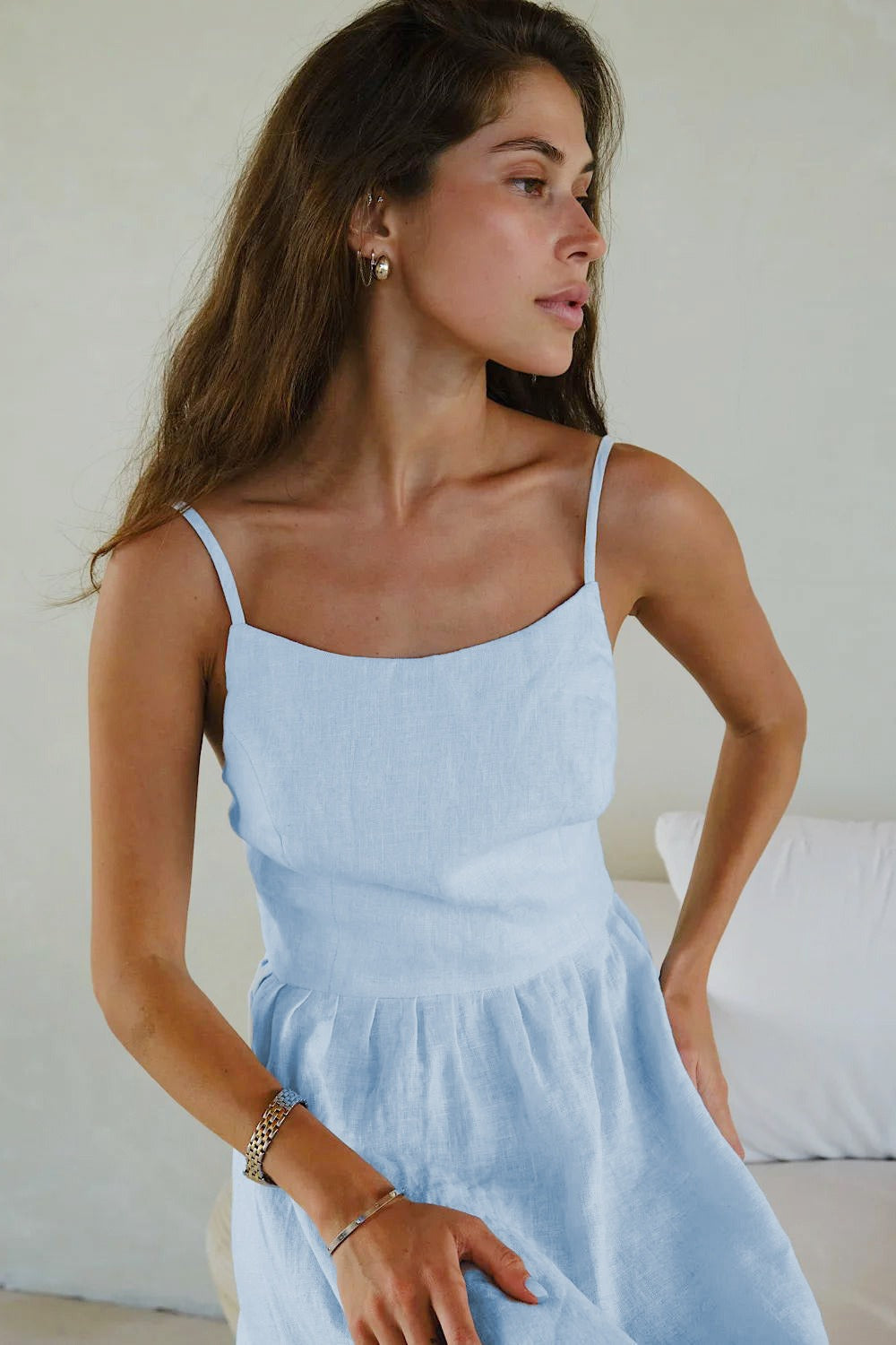 Linen Scoop Neck Sleeveless Tiered Maxi Dress 5