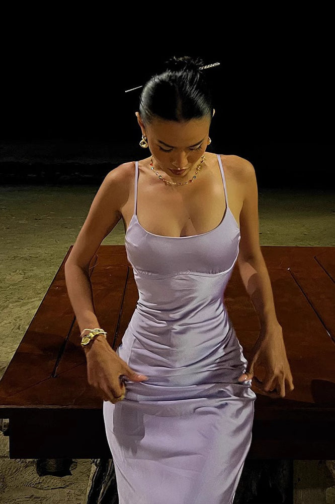 Pearl Satin Slim Fit Backless Cami Elegant Maxi Dress