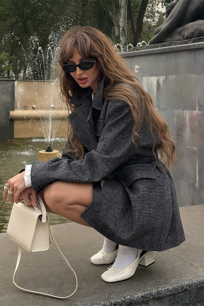 Houndstooth Double Breasted Coat - Fashionpara