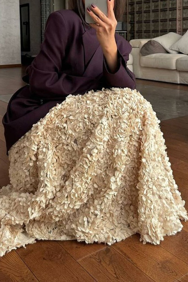 Floral Applique Evening Maxi Skirt
