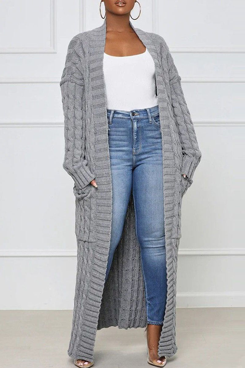 Premium Pocket Design Cable Knit Longline Cardigan - Fashionpara