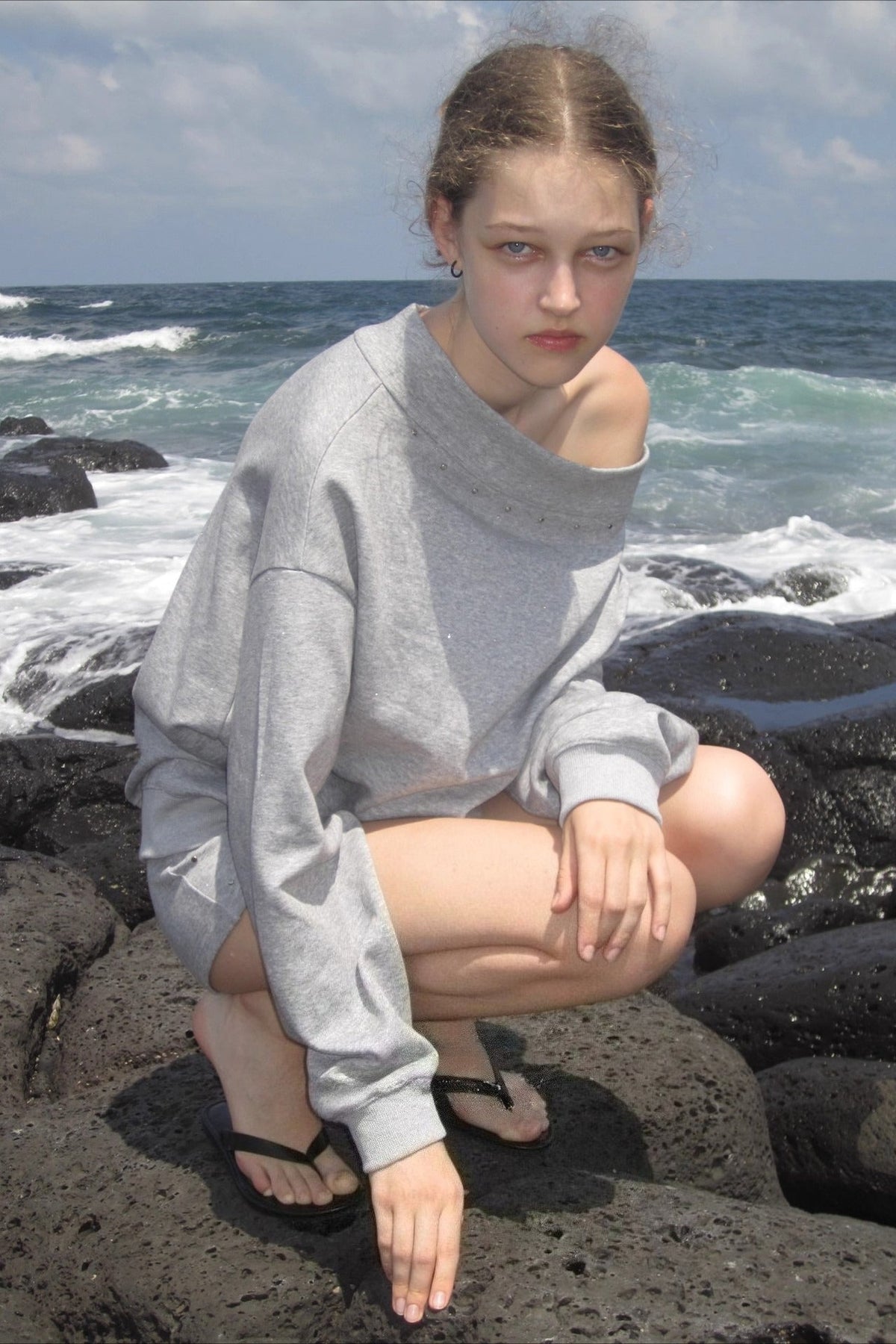 Studded Off Shoulder Long Sleeve Sweatshirt 2