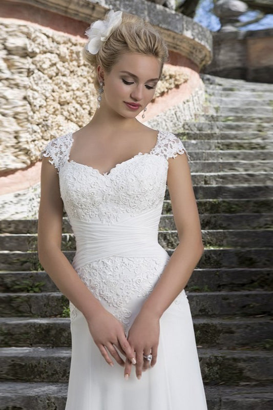 Lace Cap-Sleeve Sweetheart Mermaid Bridal Gown