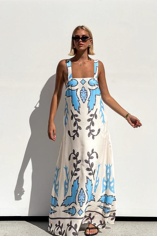 Sexy Floral Print Sleeveless Vacation Maxi Dress