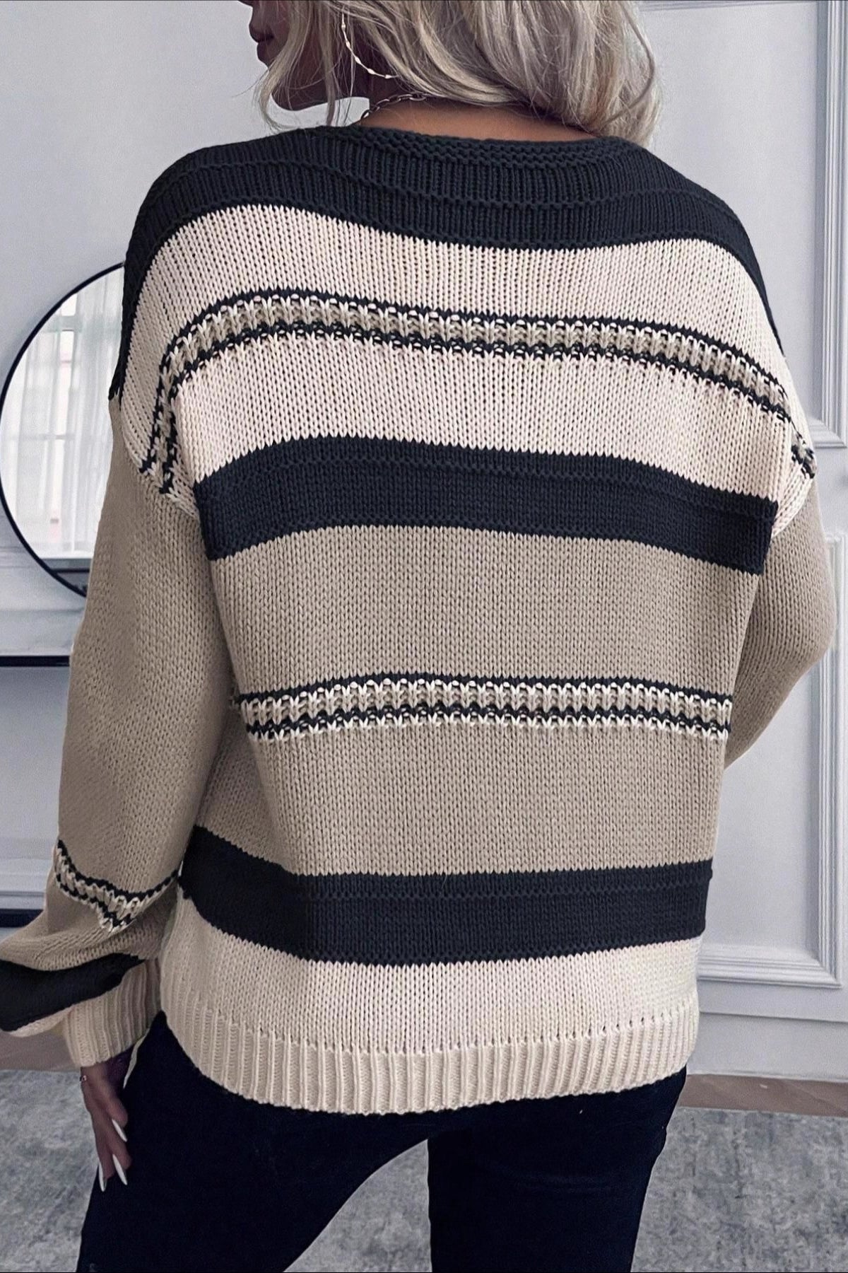 Wide Stripe V Neck Relaxed Sweater 3