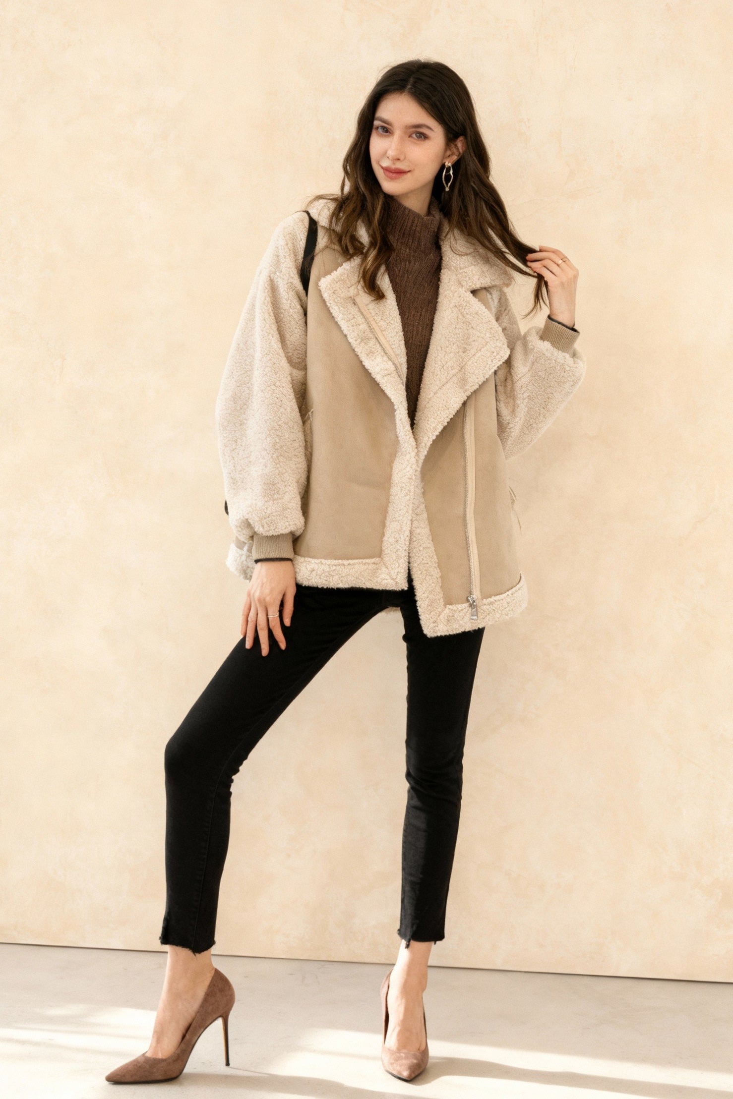 Harajuku Faux Leather Fur Patchwork Coat - Fashionpara