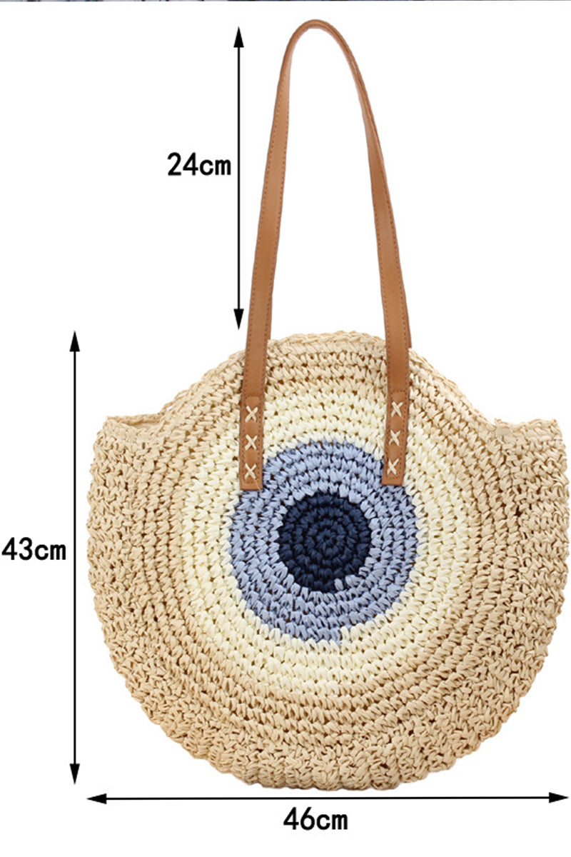 Woven Straw Splicing Contrasting Color Beach Bag - Fashionpara