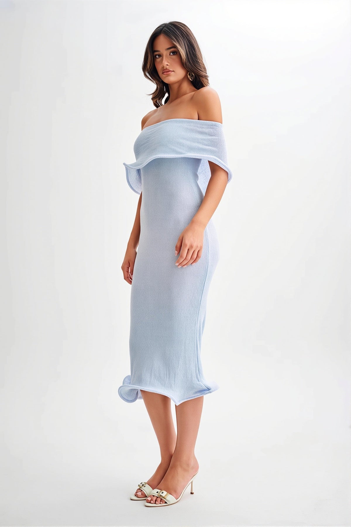 Off Shoulder Foldover Knit Bodycon Midi Dress 2