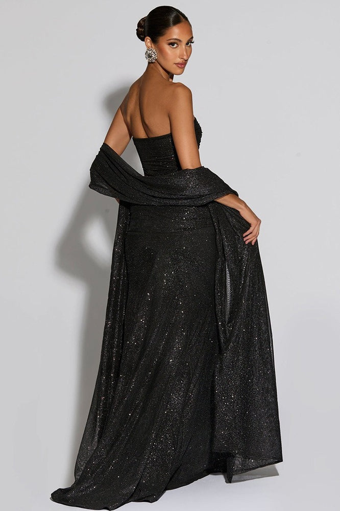 Glitter Off Shoulder Draped Twist Mermaid Gown 5