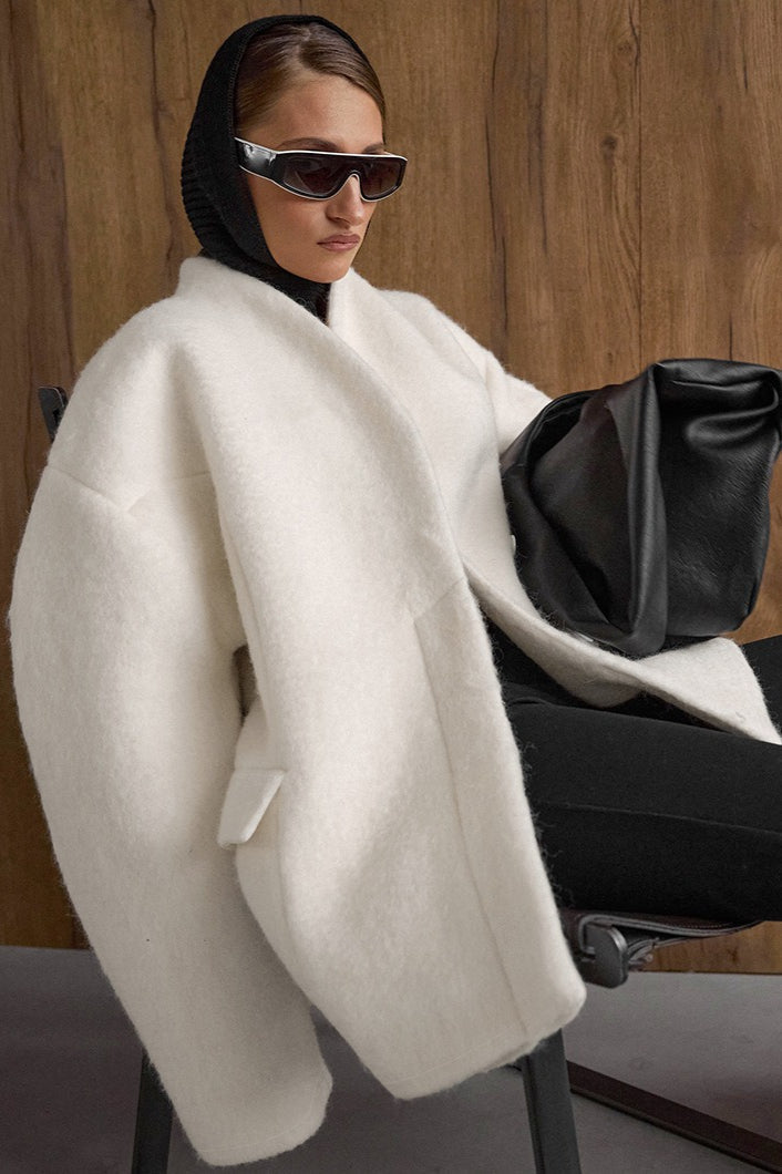 Sculptural Sleeve Wool Blend Coat