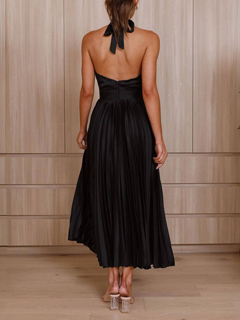 Neckline Pleated Vacation Party Midi Dresses - Fashionpara