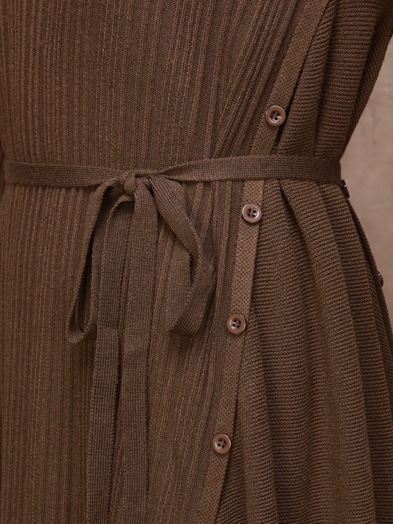 Solid Color Collar A-Line Dress with Thin Belt for Women - Fashionpara