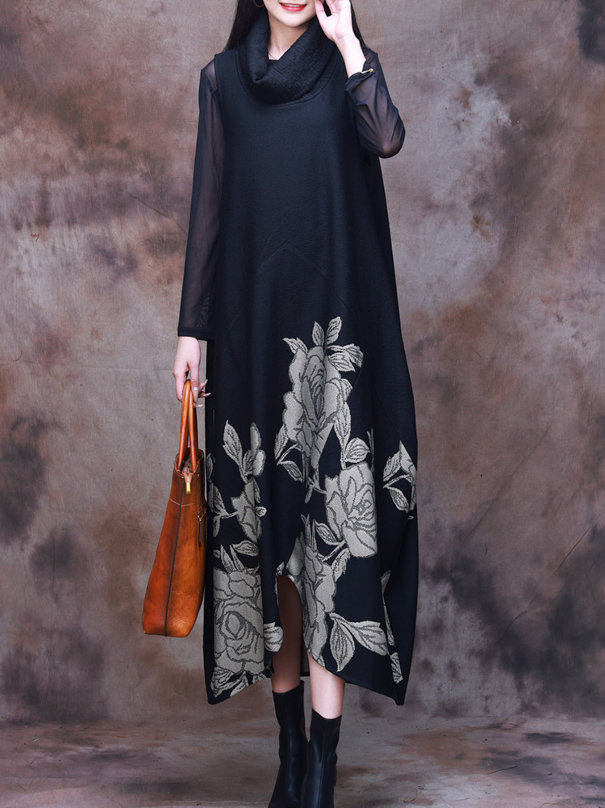 Floral Border Print High Neck Sleeveless Midi Dress 5