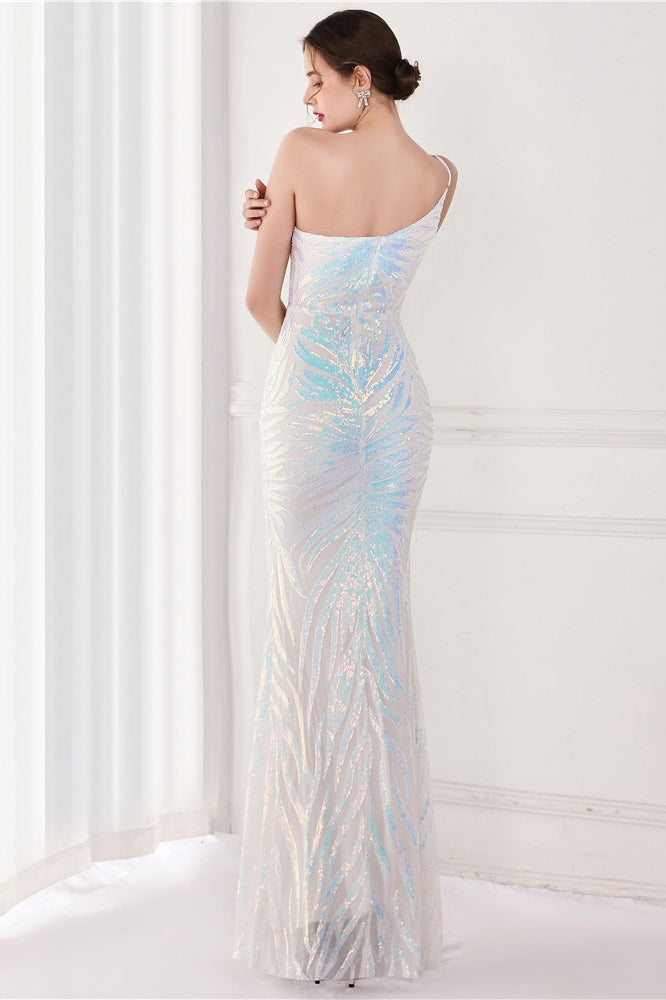 Sequin One Shoulder Mermaid Evening Gown - View 4