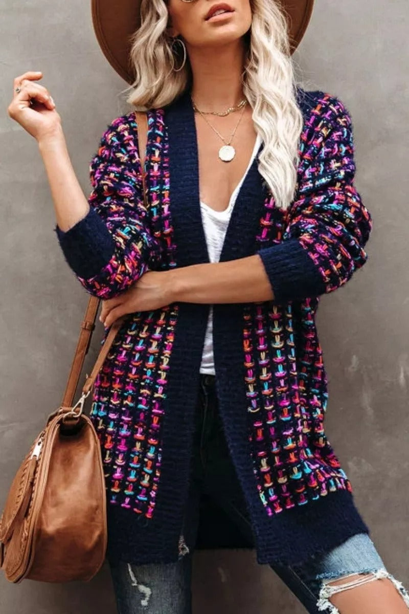 Vintage Patchwork Houndstooth Design Loose Cardigan (3 Colors)  Fashionpara