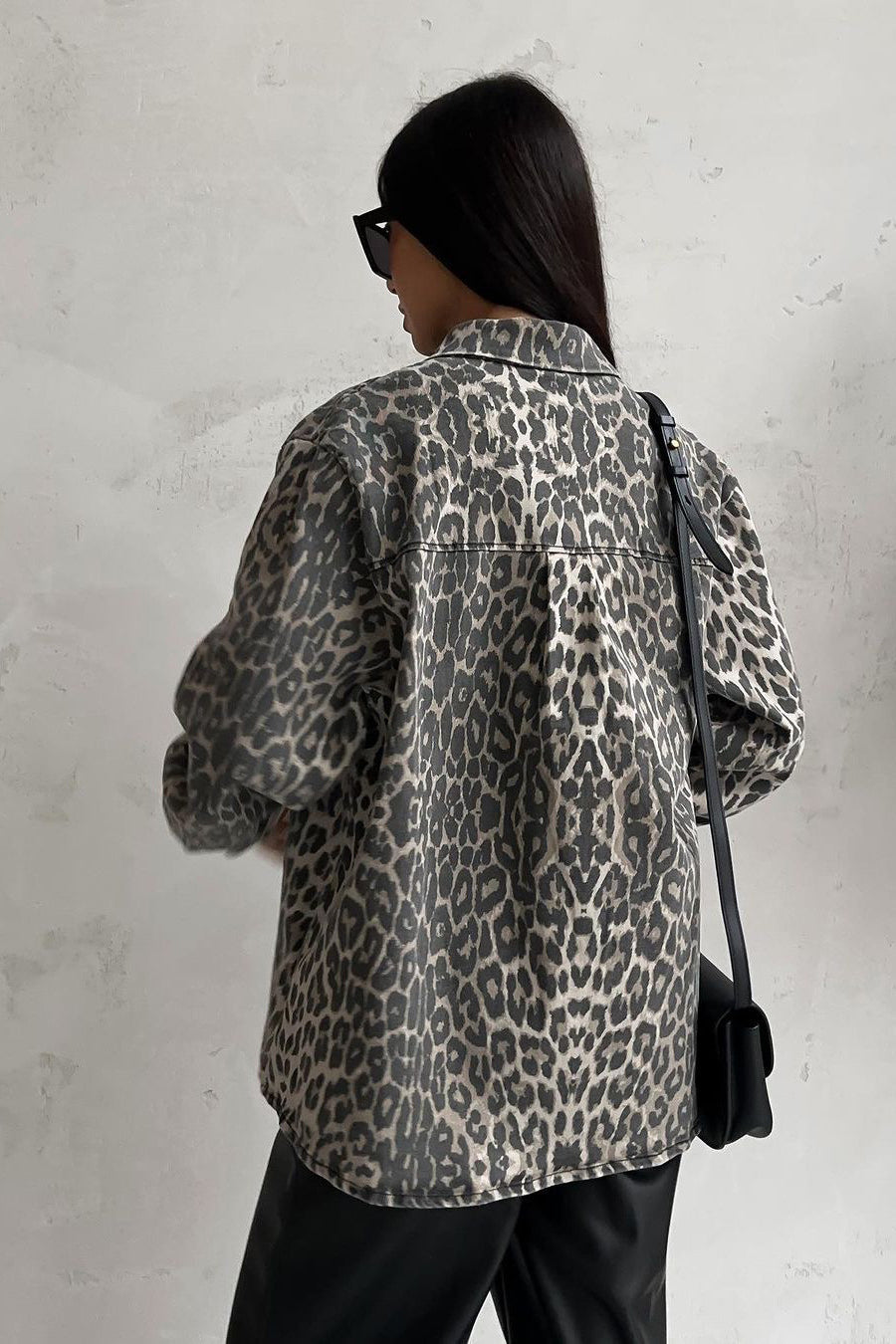 Vintage Leopard Print Denim Blouse