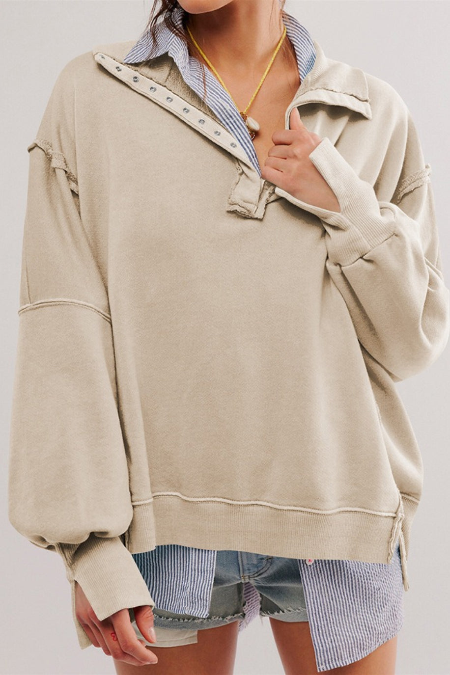 Oversized Split Collar Sweatshirt 4