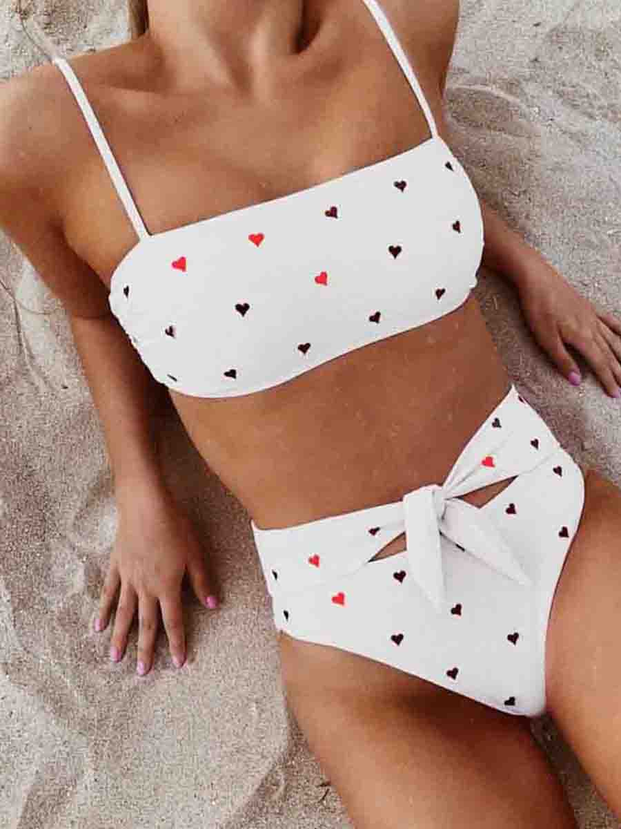 Little Red Heart Print Two pieces Swimsuit( 3 Colors) - Fashionpara