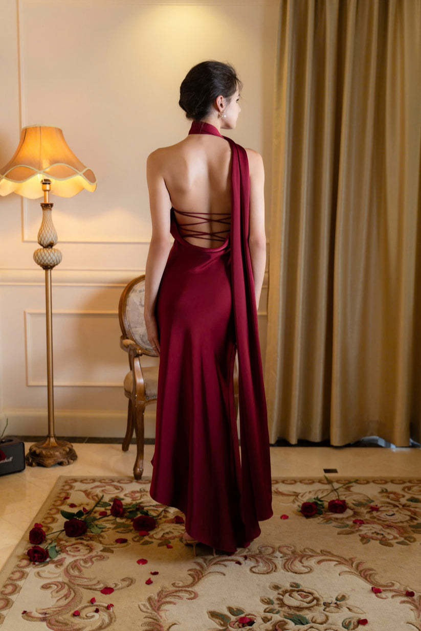 Satin Halter High-Neck Bias-Cut Column Maxi Dress 11