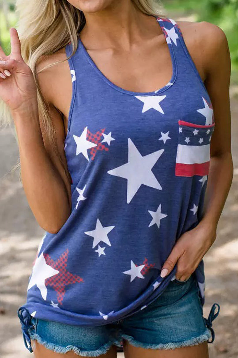 Star American Flag Printed Pocket Tank Fashionpara