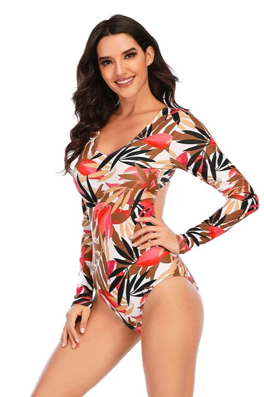 Backless Print Surfing One Piece Set